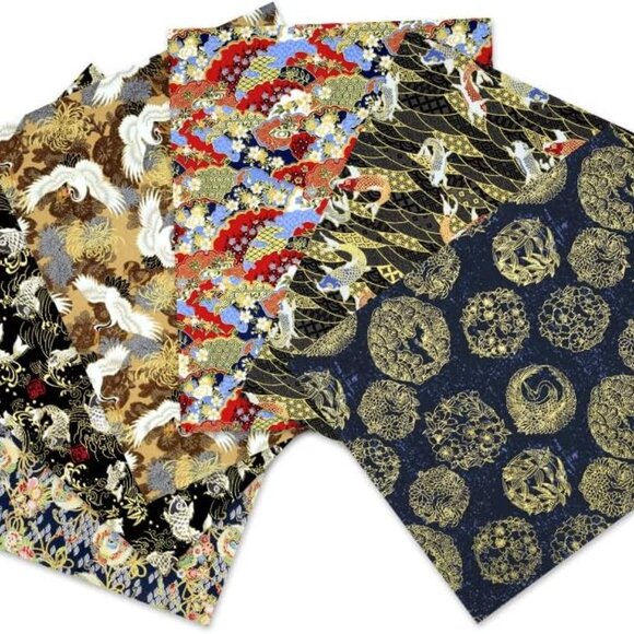 Set of 6 Japanese Fabric Squares with Traditional Kimono Patterns for Sewing and - Picture 1 of 7